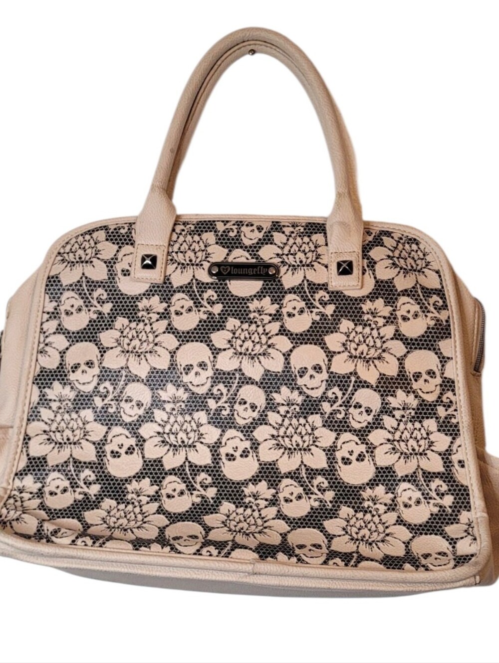 Loungefly Cream Floral & Skull Lace Top Handle Purse OS